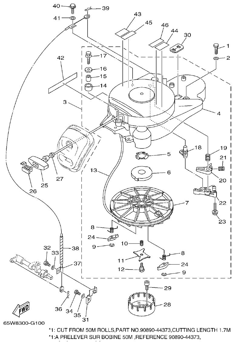 Yamaha F20A, F25A STARTER parts diagram